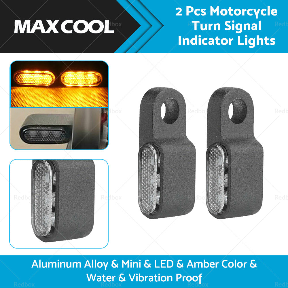 2X Mini LED Motorcycle Turn Signal Indicator Amber Blinker Light Lamp Black 3LED-2