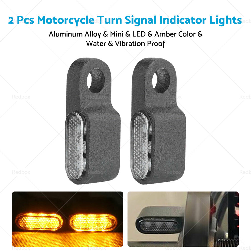 2X Mini LED Motorcycle Turn Signal Indicator Amber Blinker Light Lamp Black 3LED-3