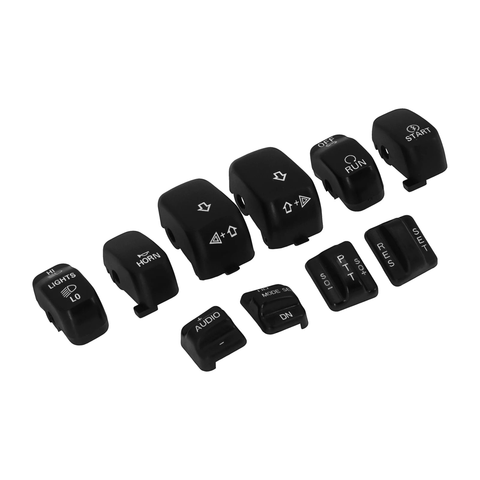 10 pcs Motorcycle Hand Control Switch Housing Buttons Caps Black Chrome For Harley Touring Street Glide Electra Glide 1996-2013