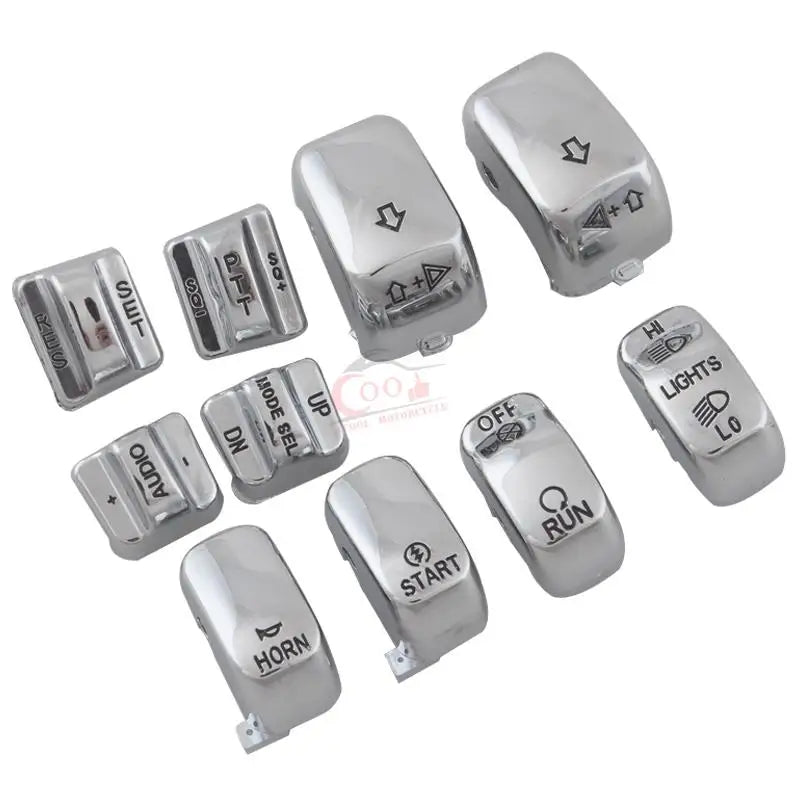 10 pcs Motorcycle Chrome Hand Control Switch Housing Buttons Caps For Harley Touring Road King Electra Road Glide FLHTCU FLTR