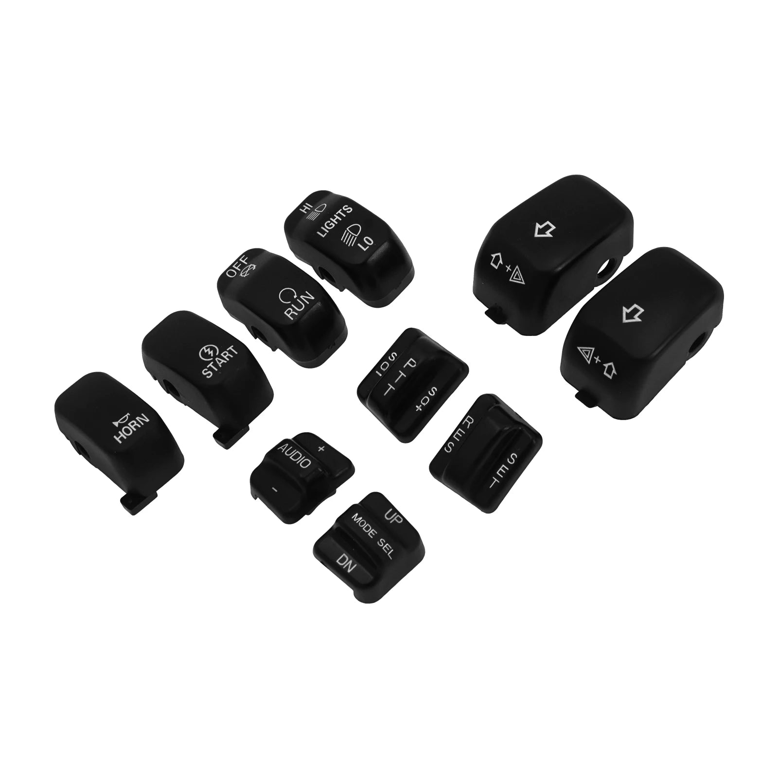 10 pcs Motorcycle Hand Control Switch Housing Buttons Caps Black Chrome For Harley Touring Street Glide Electra Glide 1996-2013