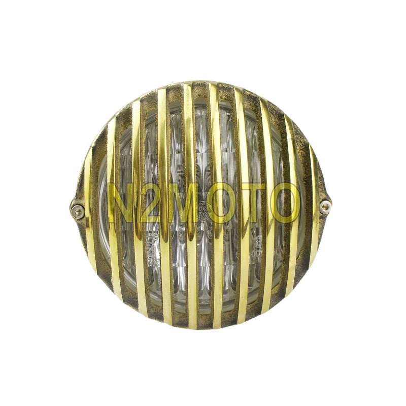 Retro Motorcycle 5" Scalloped Brass Headlight Finned Grill For Harley Dyna Road King Street Glide Electra Glide Custom Headlamp