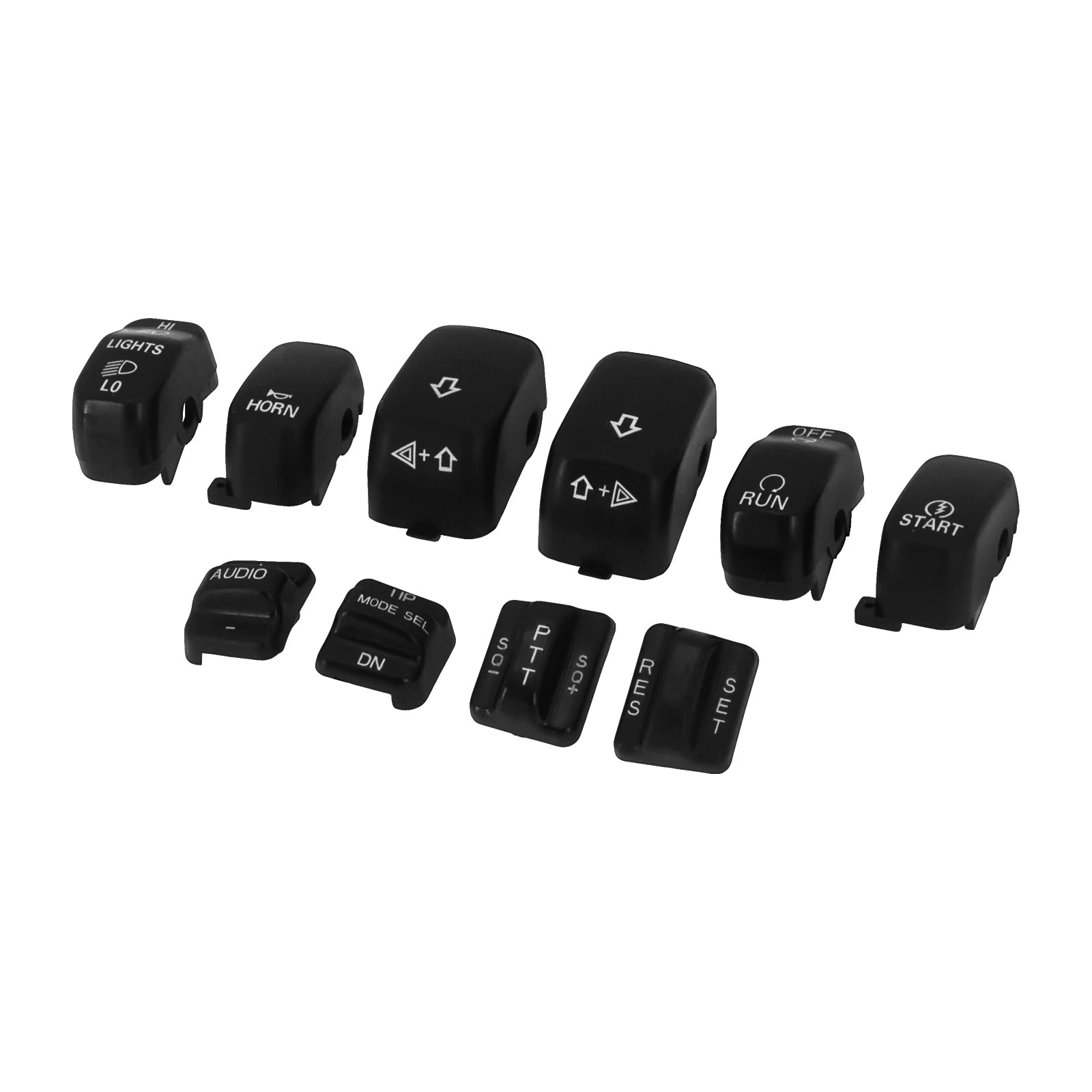 10 pcs Motorcycle Hand Control Switch Housing Buttons Caps Black Chrome For Harley Touring Street Glide Electra Glide 1996-2013