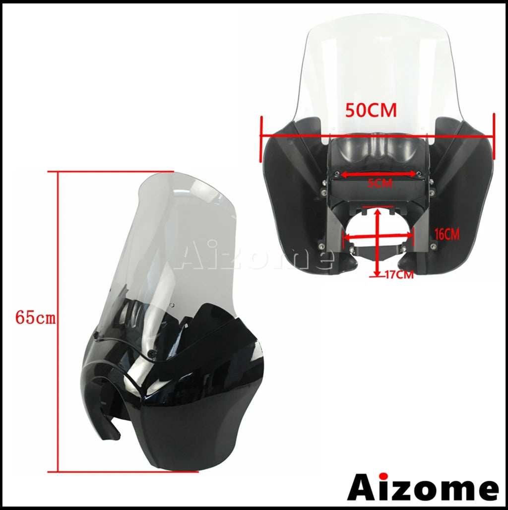 Motorcycle Headlight Fairing W/Outer 15" Windshield Screen &Mounting Relocation Block Kit For Harley Dyna Street Bob Super Glide