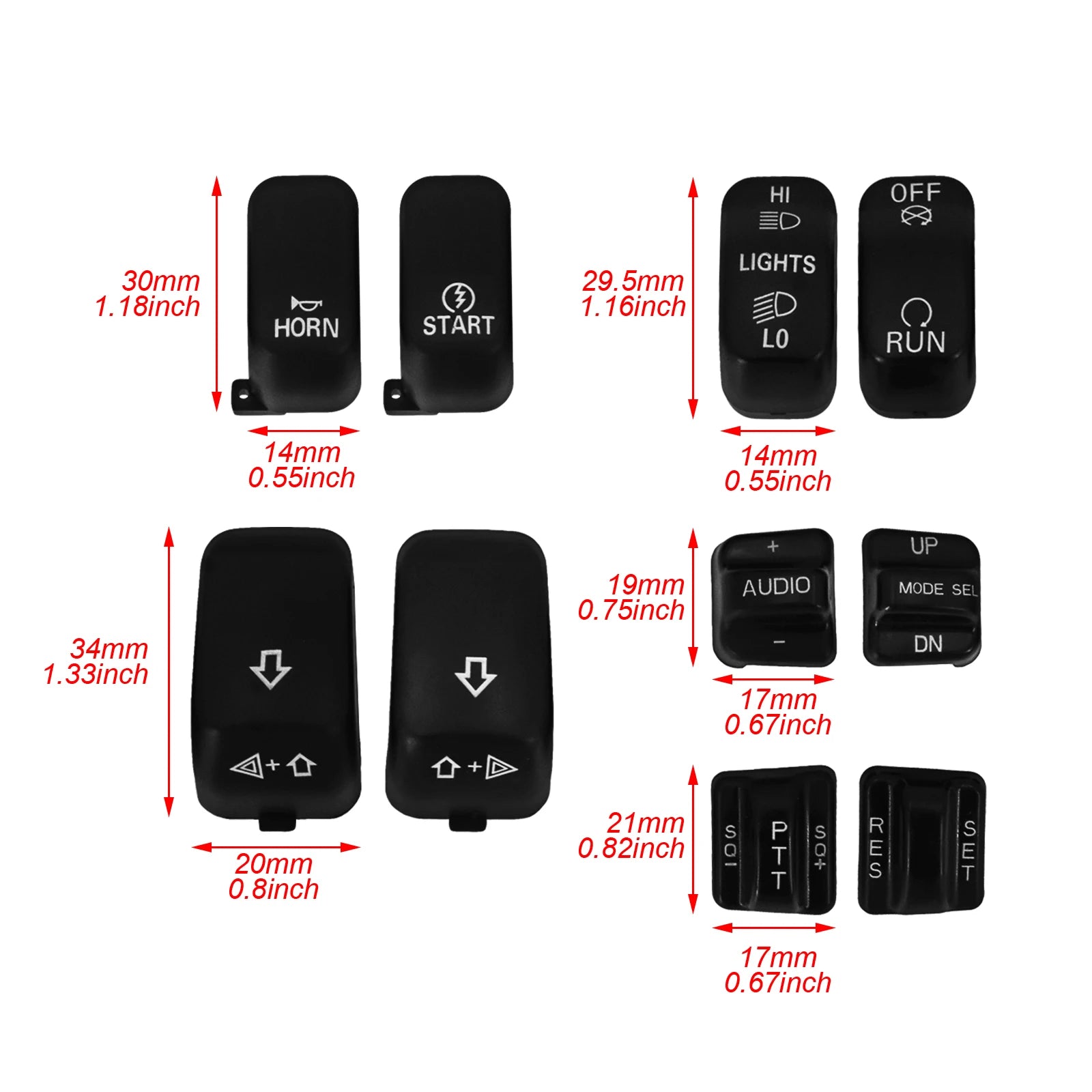 10 pcs Motorcycle Hand Control Switch Housing Buttons Caps Black Chrome For Harley Touring Street Glide Electra Glide 1996-2013