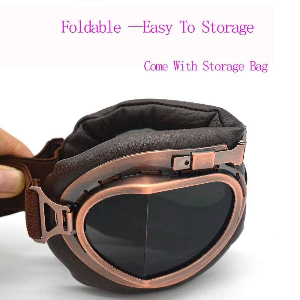 Motorcycle Goggles Glasses Motorbike Pilot Steampunk Vintage ATV Biker Scooter Cruiser Jet Helmet Cycling Retro Sunglasses
