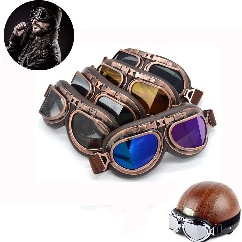 Motorcycle Goggles Glasses Motorbike Pilot Steampunk Vintage ATV Biker Scooter Cruiser Jet Helmet Cycling Retro Sunglasses