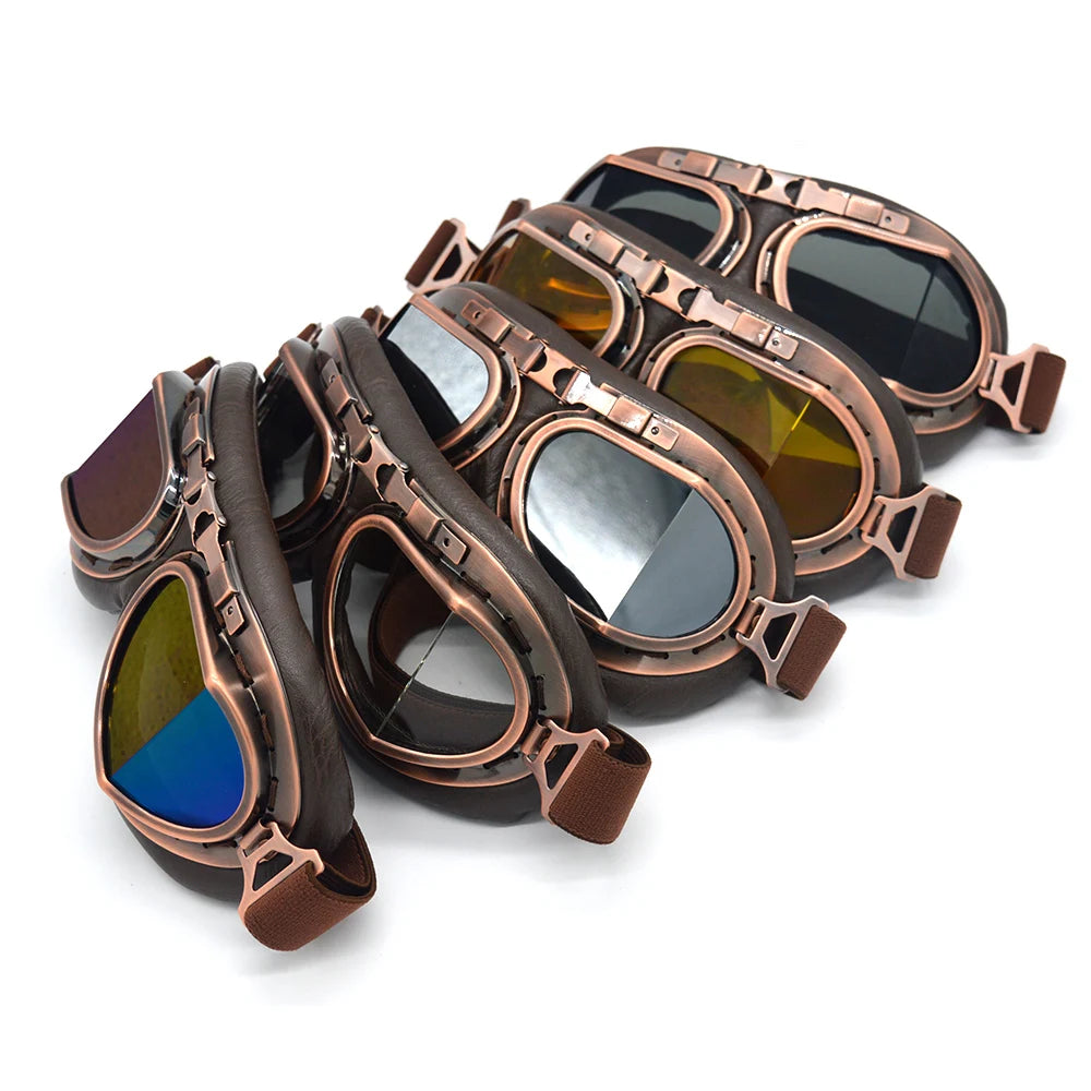Motorcycle Goggles Glasses Motorbike Pilot Steampunk Vintage ATV Biker Scooter Cruiser Jet Helmet Cycling Retro Sunglasses