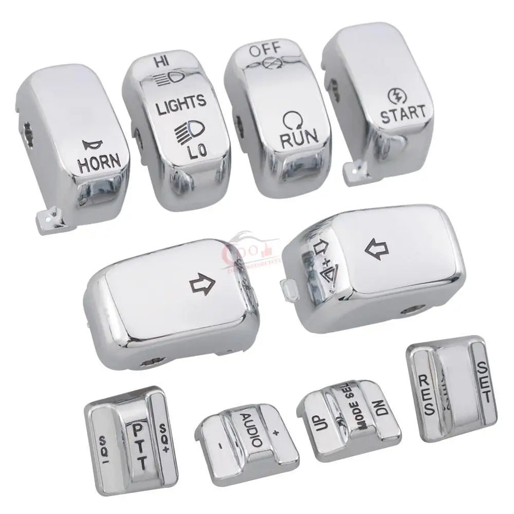 10 pcs Motorcycle Chrome Hand Control Switch Housing Buttons Caps For Harley Touring Road King Electra Road Glide FLHTCU FLTR