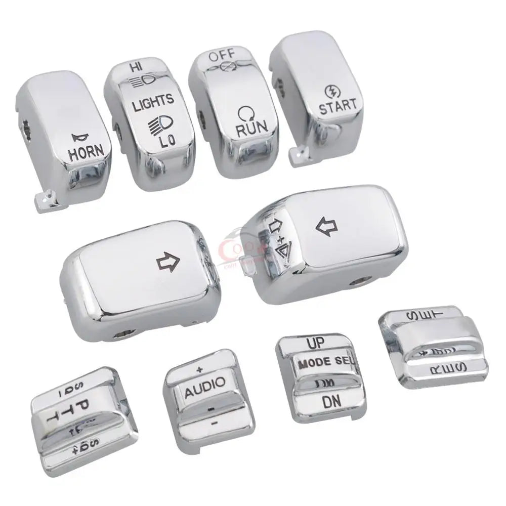 10 pcs Motorcycle Chrome Hand Control Switch Housing Buttons Caps For Harley Touring Road King Electra Road Glide FLHTCU FLTR