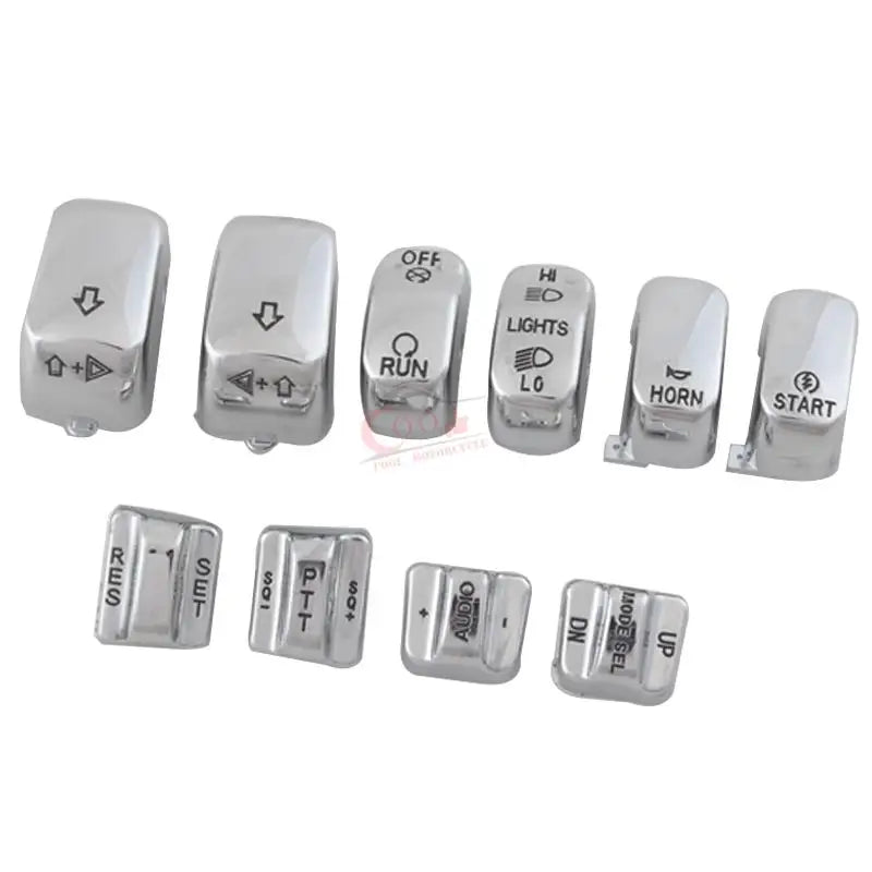 10 pcs Motorcycle Chrome Hand Control Switch Housing Buttons Caps For Harley Touring Road King Electra Road Glide FLHTCU FLTR