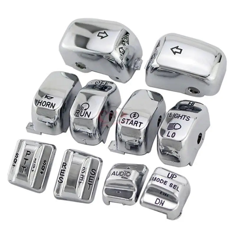 10 pcs Motorcycle Chrome Hand Control Switch Housing Buttons Caps For Harley Touring Road King Electra Road Glide FLHTCU FLTR