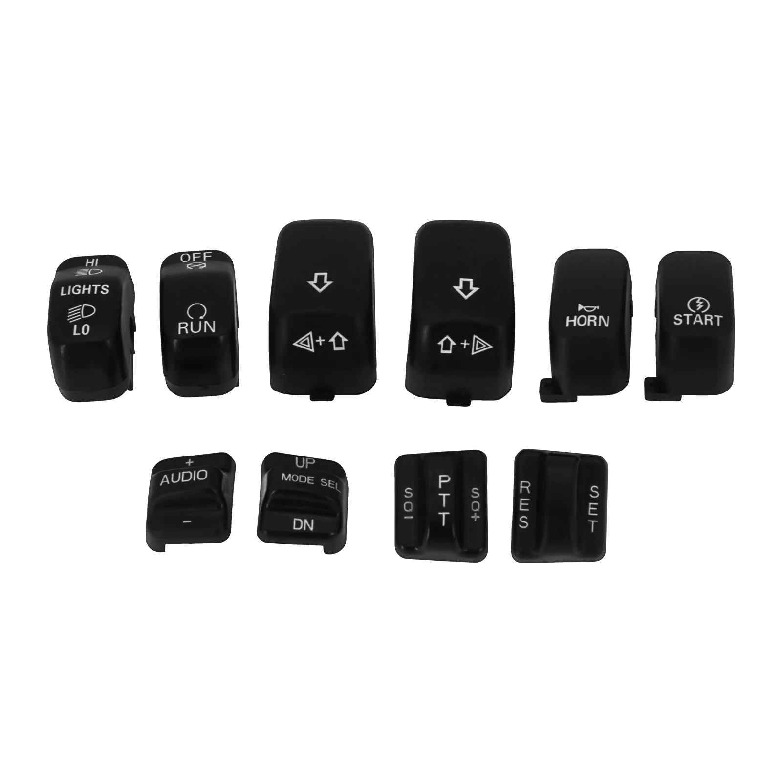 10 pcs Motorcycle Hand Control Switch Housing Buttons Caps Black Chrome For Harley Touring Street Glide Electra Glide 1996-2013