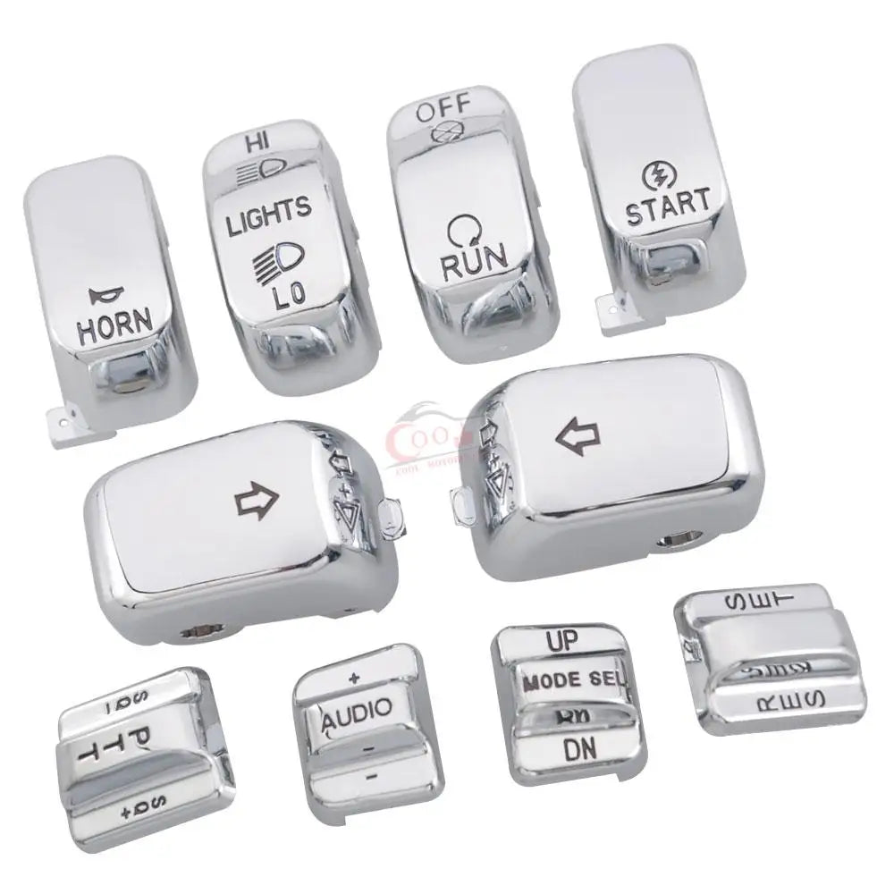 10 pcs Motorcycle Chrome Hand Control Switch Housing Buttons Caps For Harley Touring Road King Electra Road Glide FLHTCU FLTR