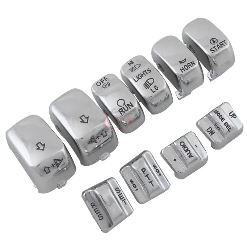 10 pcs Motorcycle Chrome Hand Control Switch Housing Buttons Caps For Harley Touring Road King Electra Road Glide FLHTCU FLTR