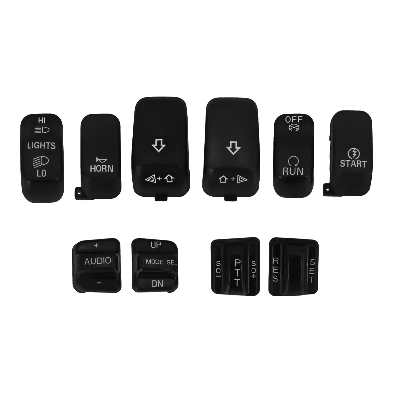 10 pcs Motorcycle Hand Control Switch Housing Buttons Caps Black Chrome For Harley Touring Street Glide Electra Glide 1996-2013