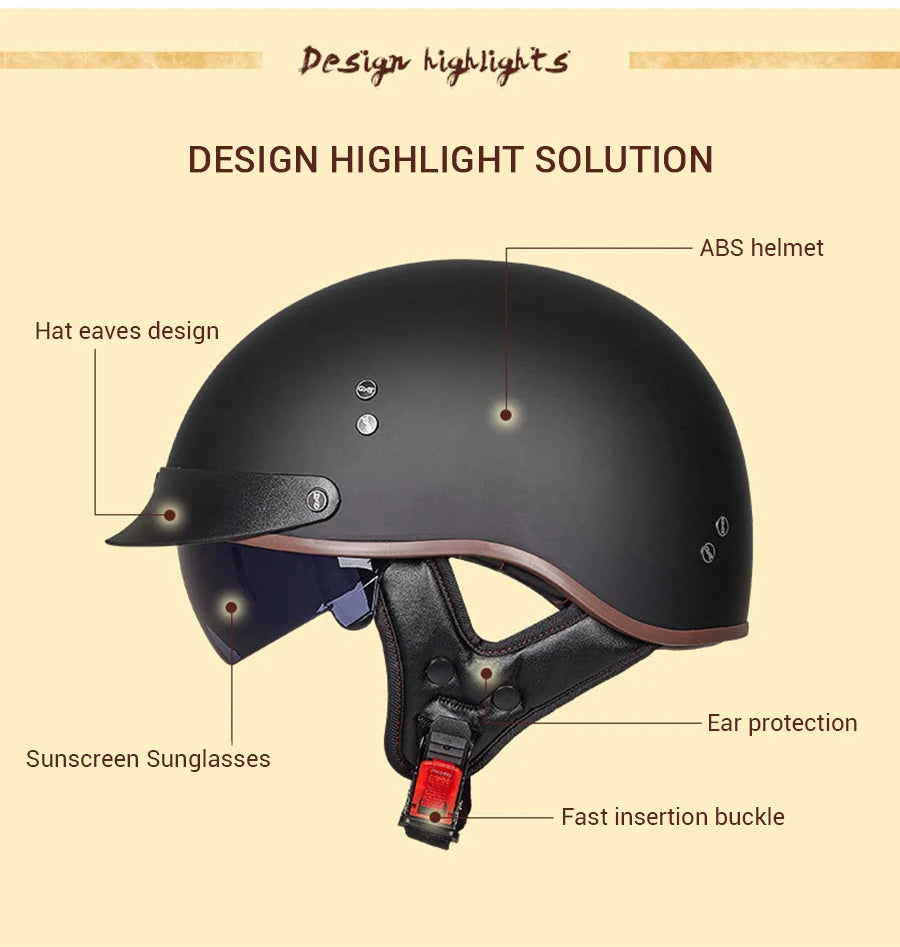 Scooter Biker Motorcycle Half Helmet Summer Motorcycle Helmet Anti Fall Retro Motorbike Half Helmet