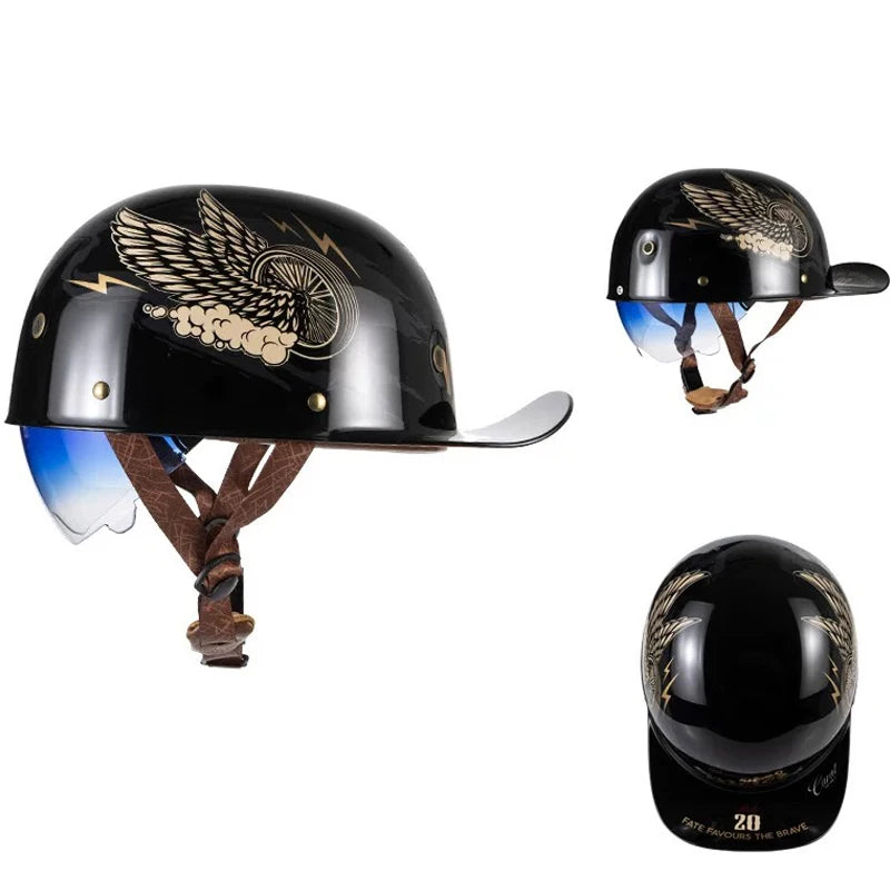 Motorcycle Helmet Street Retro Baseball Cap Moto Helmet with Blue Lenses Half Helmet Men Women Capacete De Moto ECE DOT Approved