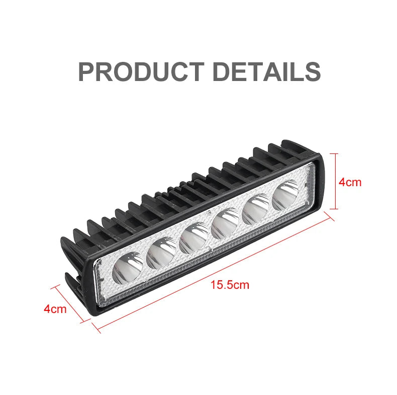 18w 6 LED Motocycle Work Light High Bright Spotlight Offroad Automobile Truck Driving Fog Headlights DRL Driving Lamp 12V