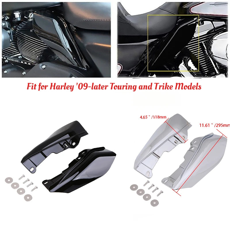 Fit for Harley '09-later Touring and Trike Models Black/Silver 1 Pair Air Deflector Fairing Heat Shield Trim Cover Mid-Frame ABS