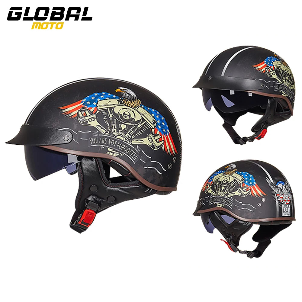 Scooter Biker Motorcycle Half Helmet Summer Motorcycle Helmet Anti Fall Retro Motorbike Half Helmet
