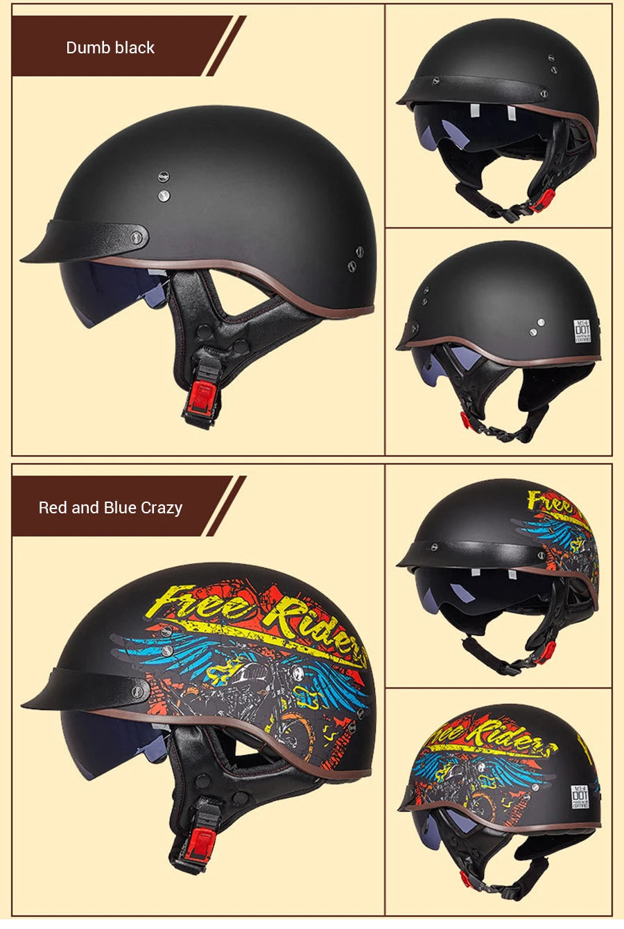 Scooter Biker Motorcycle Half Helmet Summer Motorcycle Helmet Anti Fall Retro Motorbike Half Helmet
