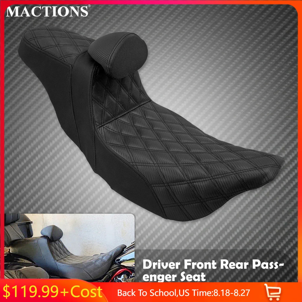 Motorcycle 2-Up Seat With Driver Backrest Cushions Lattice Stitch Front Rear Seat For Harley Touring Electra Glide FLHR 2009-23