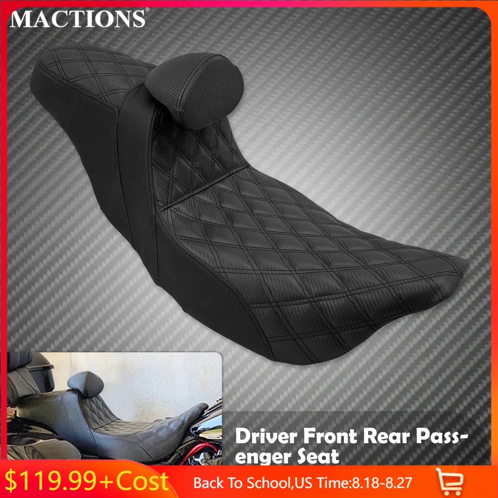 Motorcycle 2-Up Seat With Driver Backrest Cushions Lattice Stitch Front Rear Seat For Harley Touring Electra Glide FLHR 2009-23
