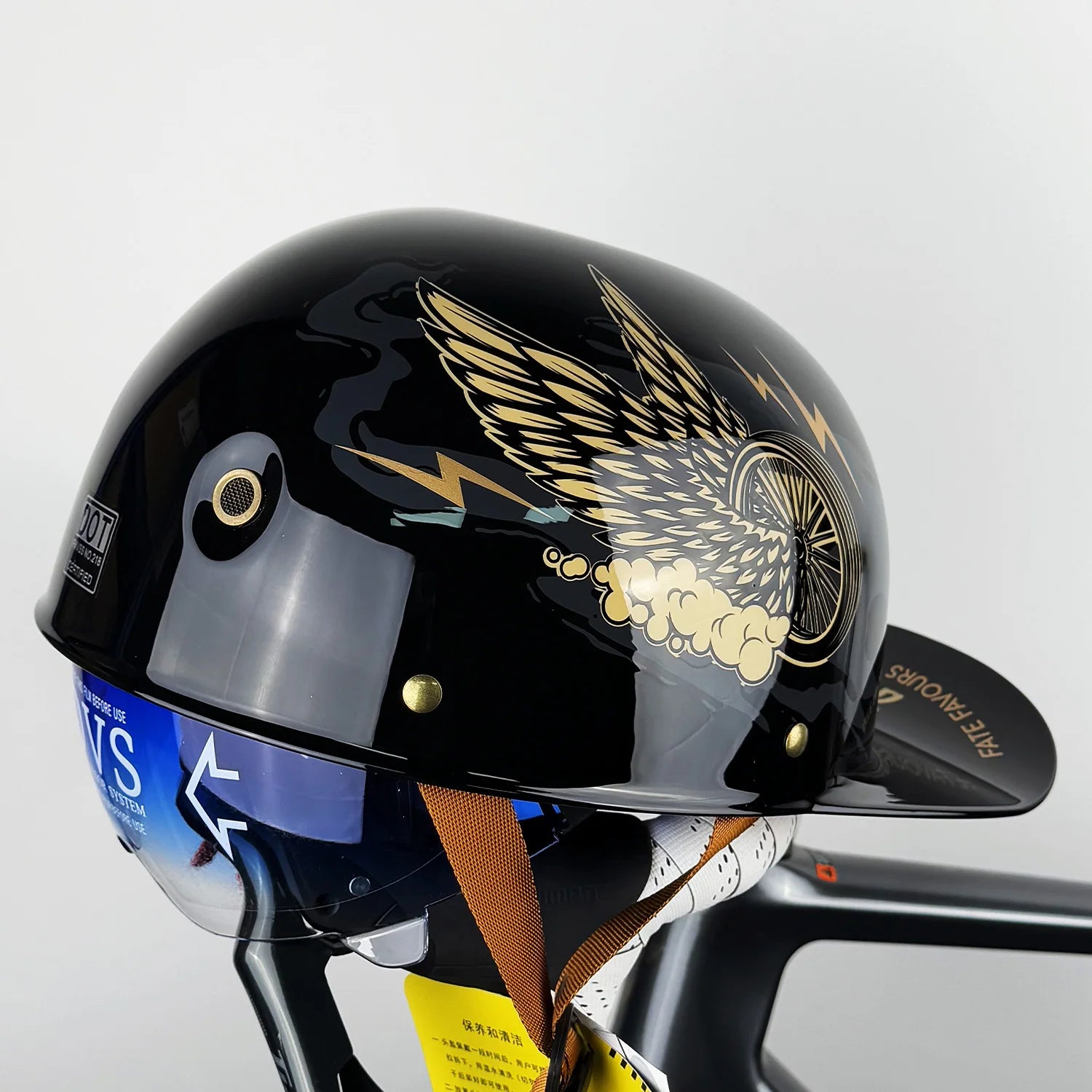 Motorcycle Retro Half Helmet with Blue built-in lenses Baseball Helmet For Harley Motorcycle Electric Scooter