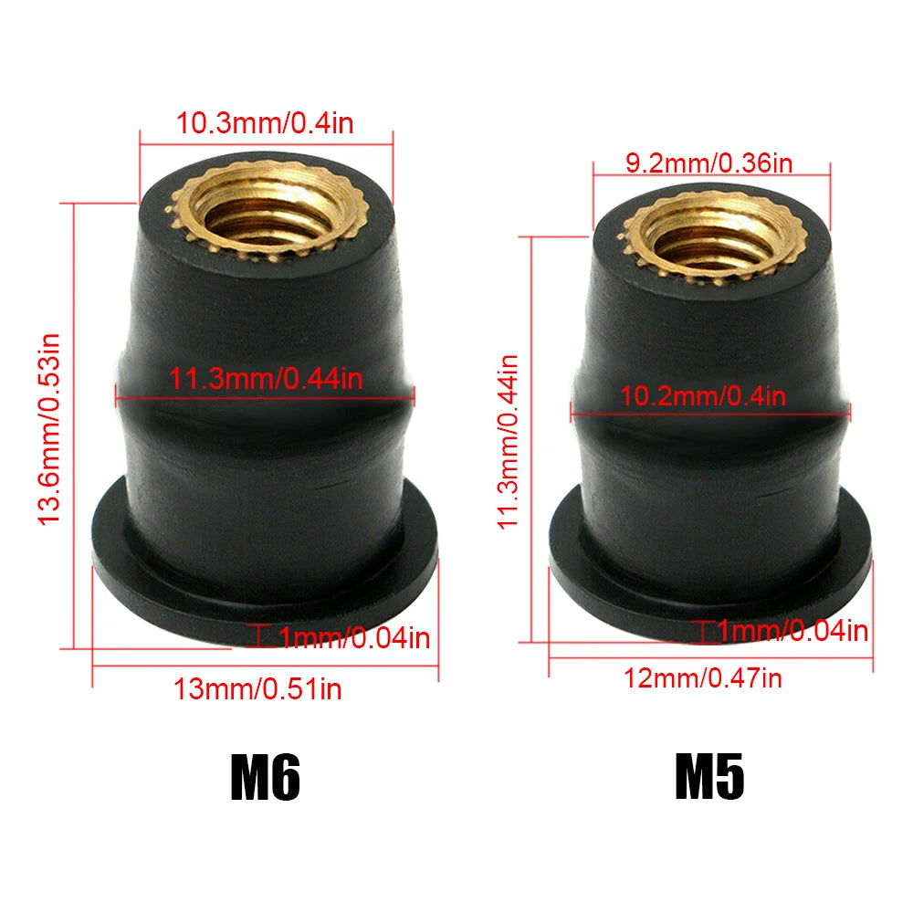 10/30PCS M5 M6 Motorcycle Windscreen Windshield Bolts Screws Metric Rubber Well Nut Fastener For Honda Suzuki Yamaha Kawasaki
