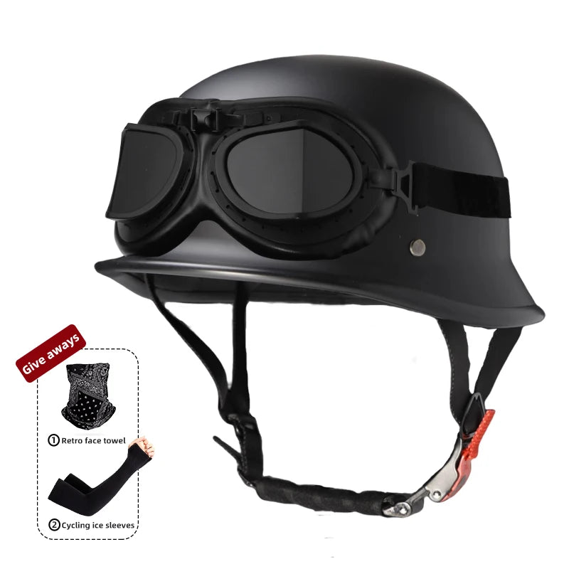 Motorcycle helmet for men in summer, Harley retro half helmet electric car, German style soldier prince cruise car, four season