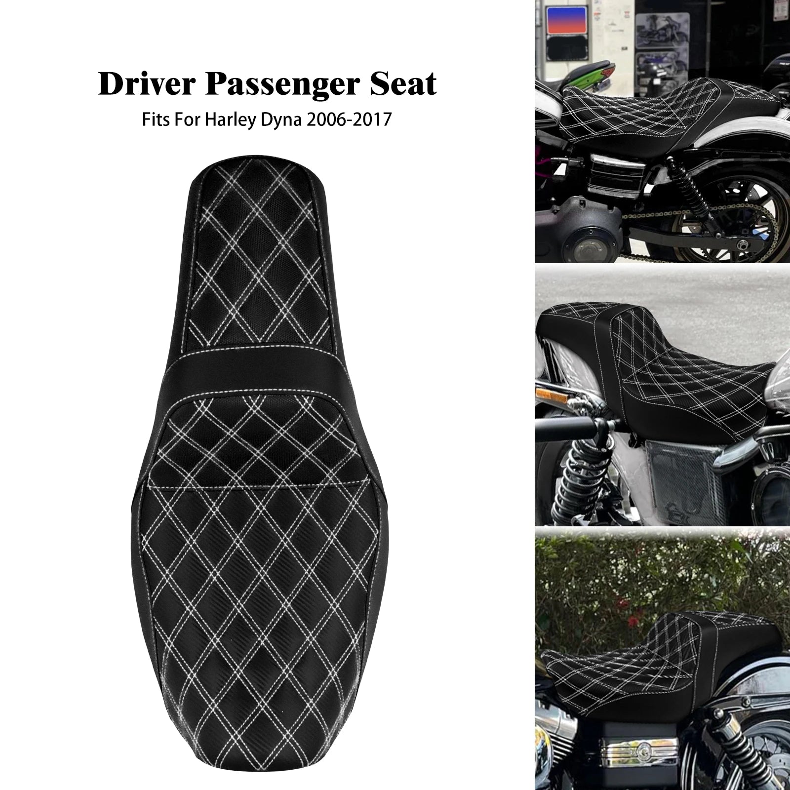 Two-Up Motorcycle Driver Passenger Seat Front Rear Cushions Leather Rider Seat For Harley Dyna 2006-2017 Street Bob Fat Bob FXDL