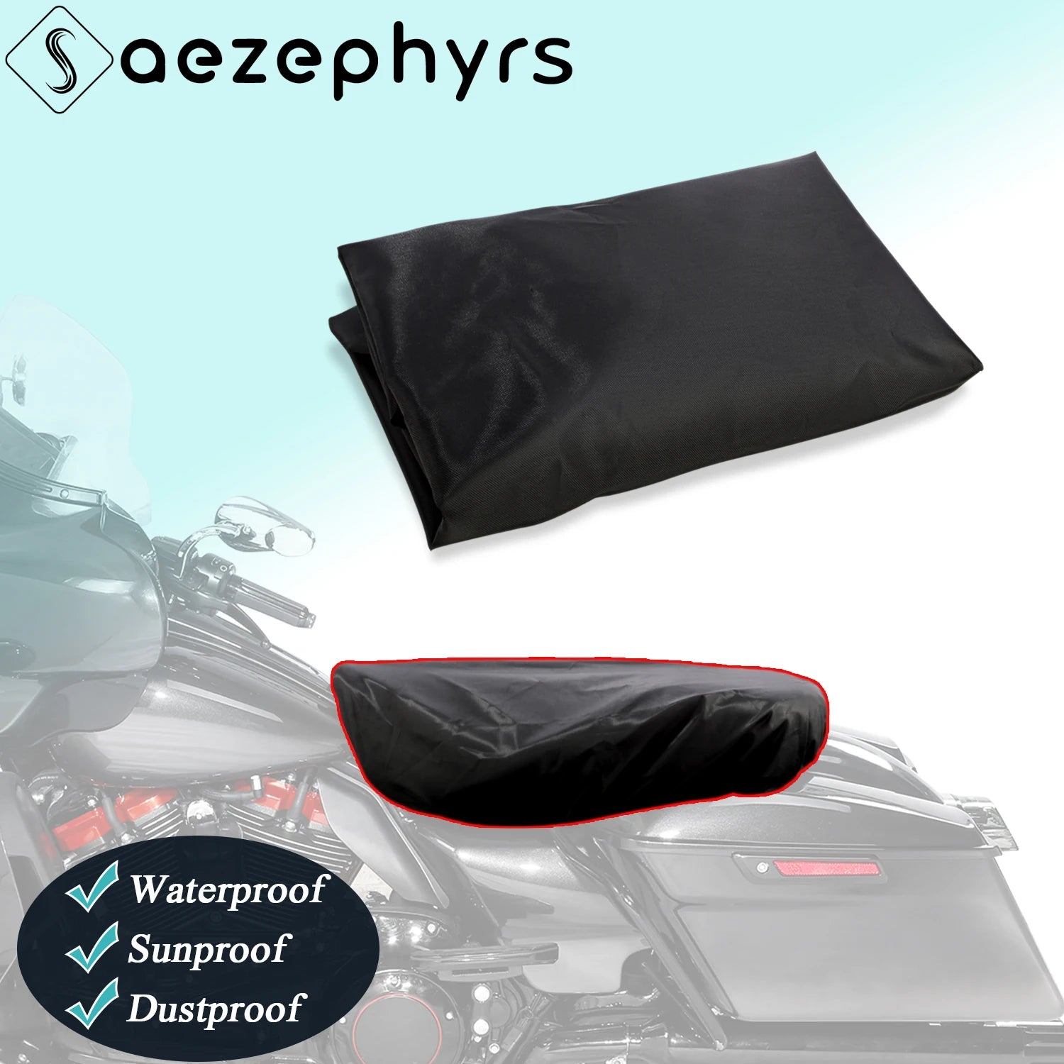 32" L x 17" W Motorcycle Rain Waterproof Seat Cover Two-Up Seat Protector Bra for Harley Touring Softail Dyna Electra Road Glide