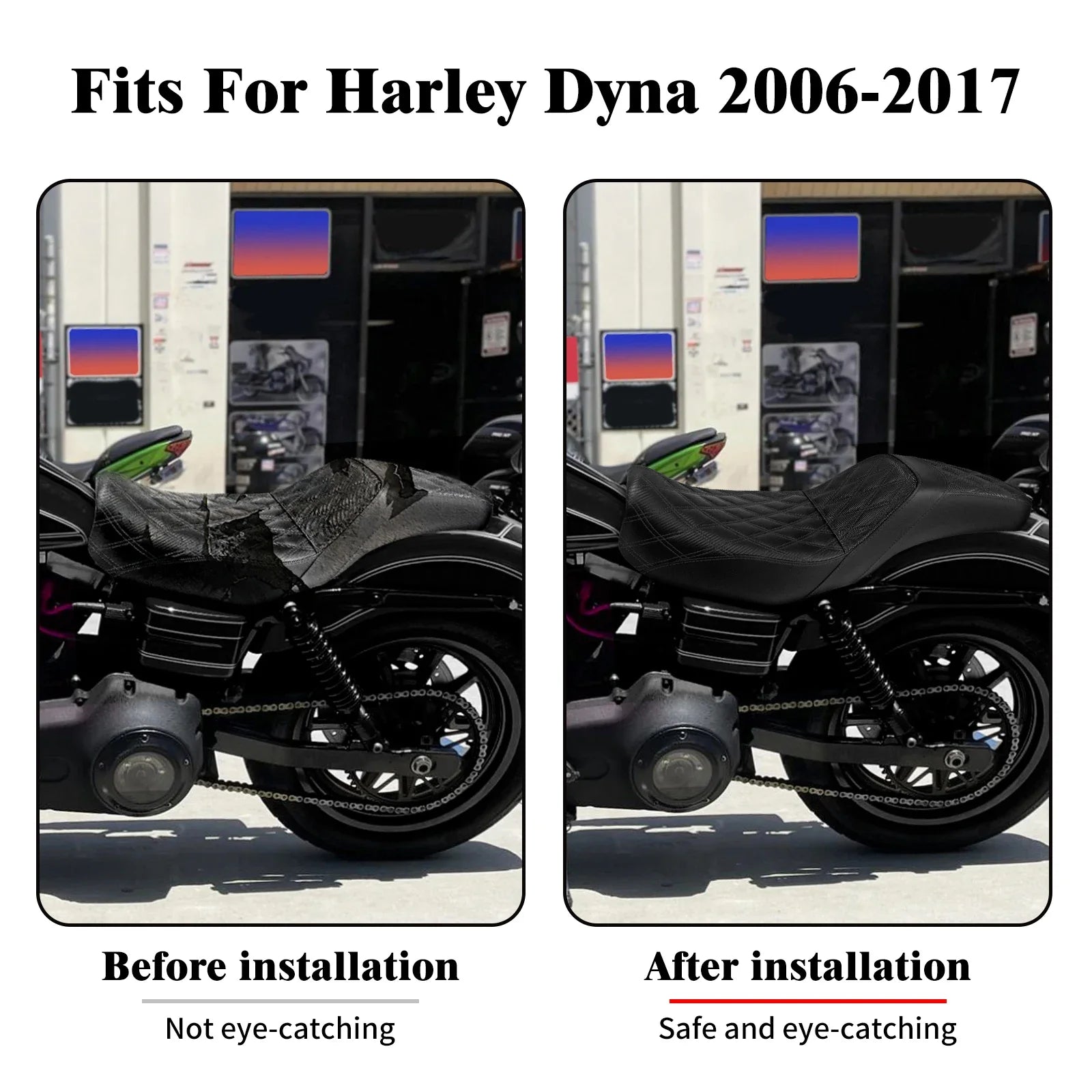 Two-Up Motorcycle Driver Passenger Seat Front Rear Cushions Leather Rider Seat For Harley Dyna 2006-2017 Street Bob Fat Bob FXDL