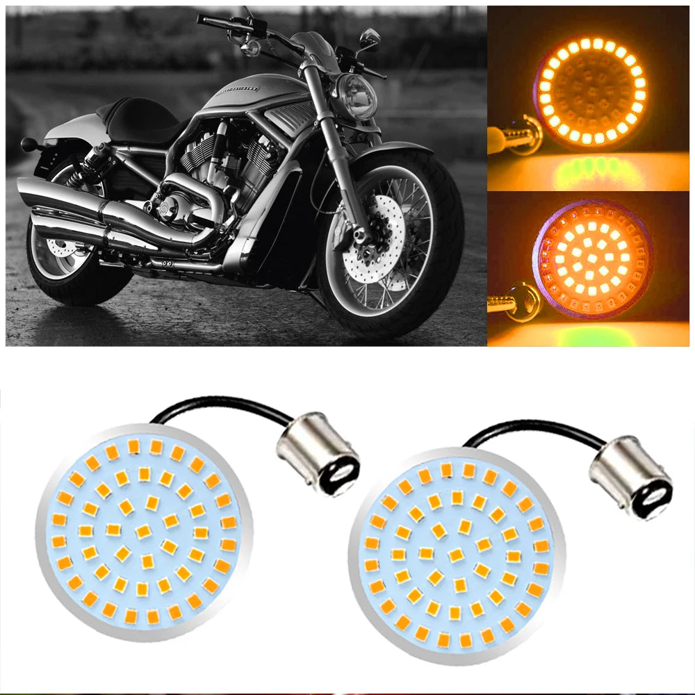 2" Amber White 1157 Front & 1156 Rear LED Turn Signal Lights Inserts Bullet-style Lens Smoke Cover Case For Motorcycle Harley