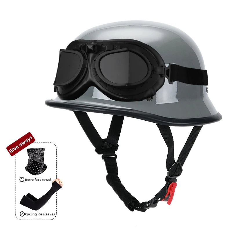 Motorcycle helmet for men in summer, Harley retro half helmet electric car, German style soldier prince cruise car, four season