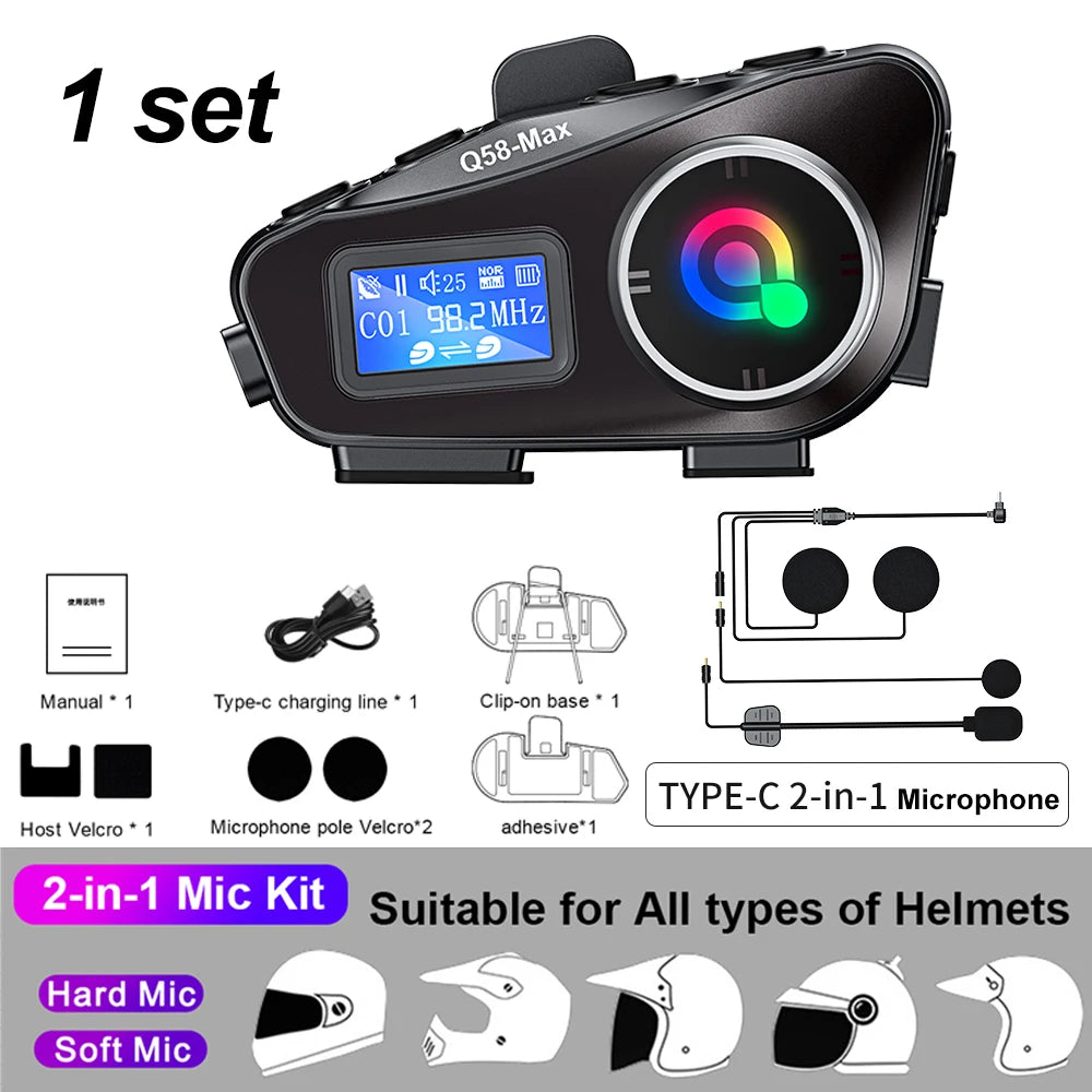 Motorcycle Helmet Wireless Bluetooth Headset Intercomunicador Moto LCD Display FM Radio Music Share For 2 Rider 500m intercom