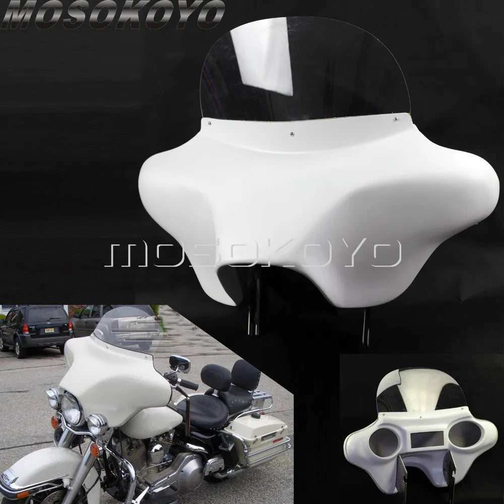 Fiberglass White Detachable Batwing Fairing Front Headlight Fairing w/ Windshield Bracket for Harley Touring Road King 1994-2013