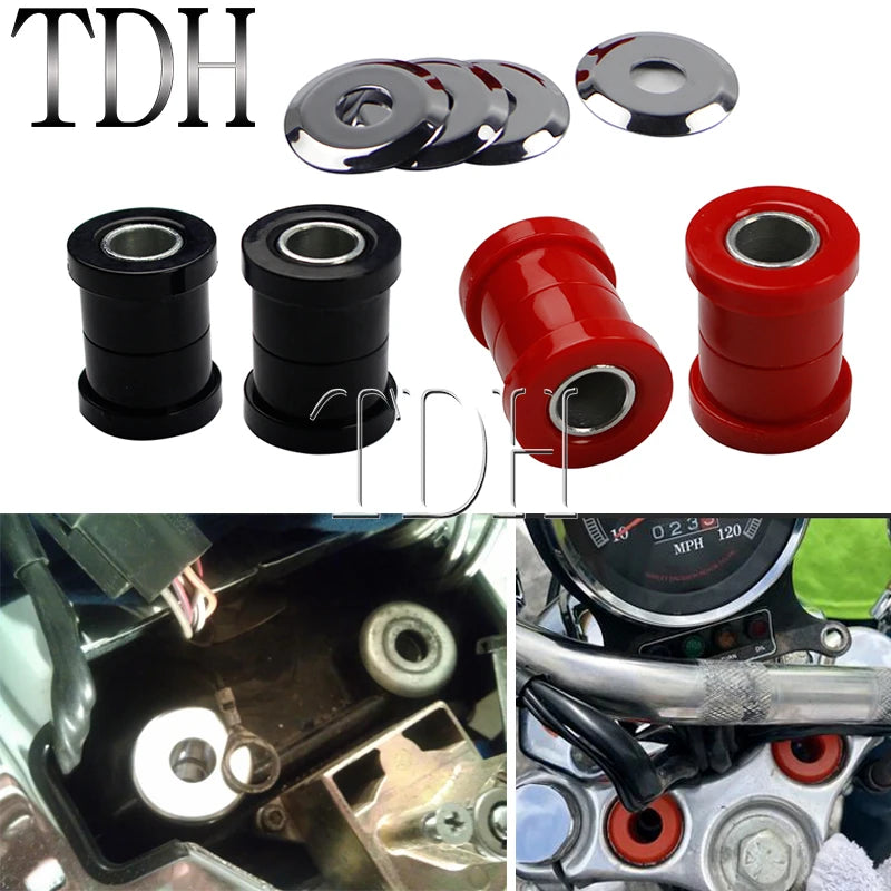 For Harley Big Twins Sportsters 73-17 Motorcycle Red Chrome Polyurethane Handlebar Riser Bushings Damper Kit Handle Bar Bushing
