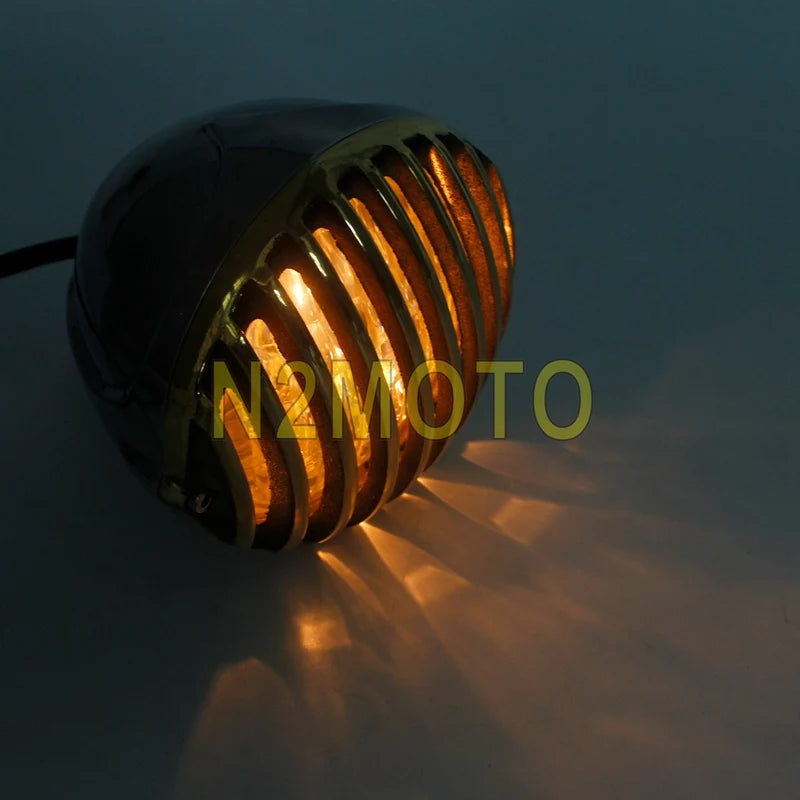Retro Motorcycle 5" Scalloped Brass Headlight Finned Grill For Harley Dyna Road King Street Glide Electra Glide Custom Headlamp