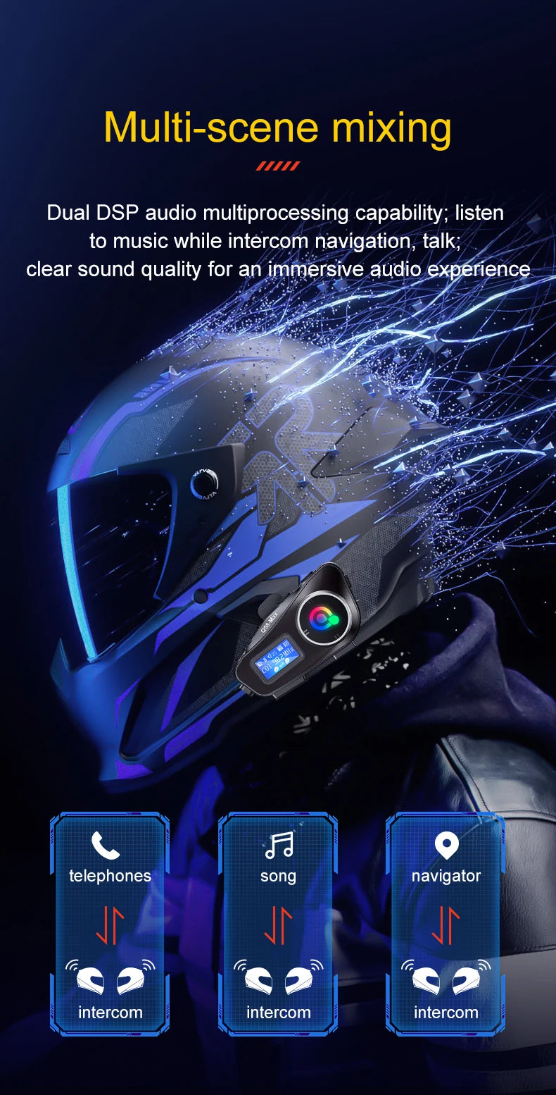 Motorcycle Helmet Wireless Bluetooth Headset Intercomunicador Moto LCD Display FM Radio Music Share For 2 Rider 500m intercom