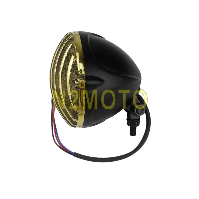 Retro Motorcycle 5" Scalloped Brass Headlight Finned Grill For Harley Dyna Road King Street Glide Electra Glide Custom Headlamp