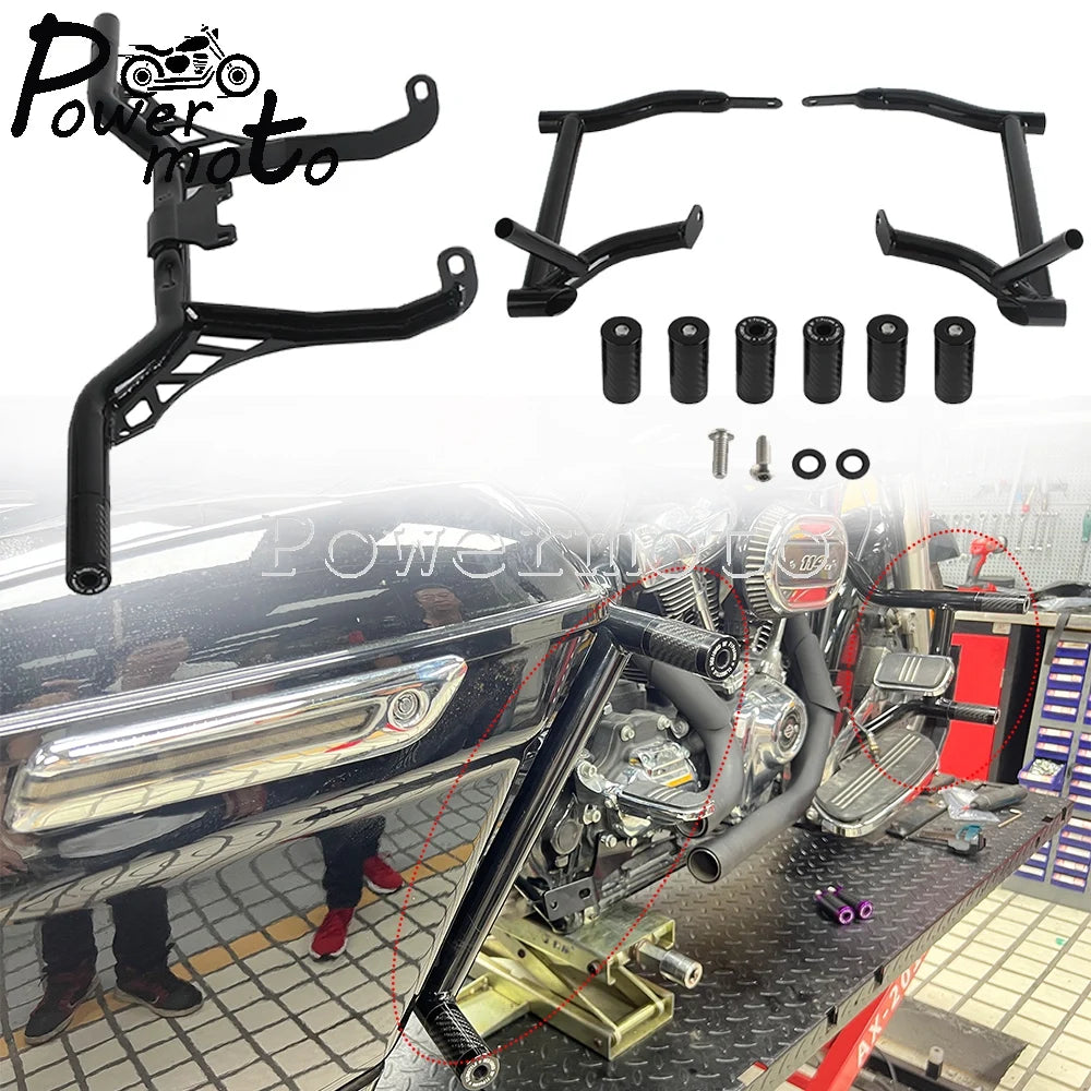 Highway Engine Guard Crash Bar Frame Slider Saddlebag Tip-Over Bar Set For Harley Touring Electra Road Street Glide Road King