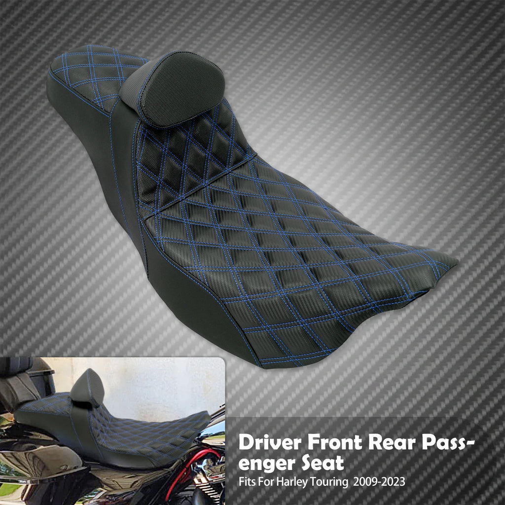 Motorcycle 2-Up Seat With Driver Backrest Cushions Lattice Stitch Front Rear Seat For Harley Touring Electra Glide FLHR 2009-23