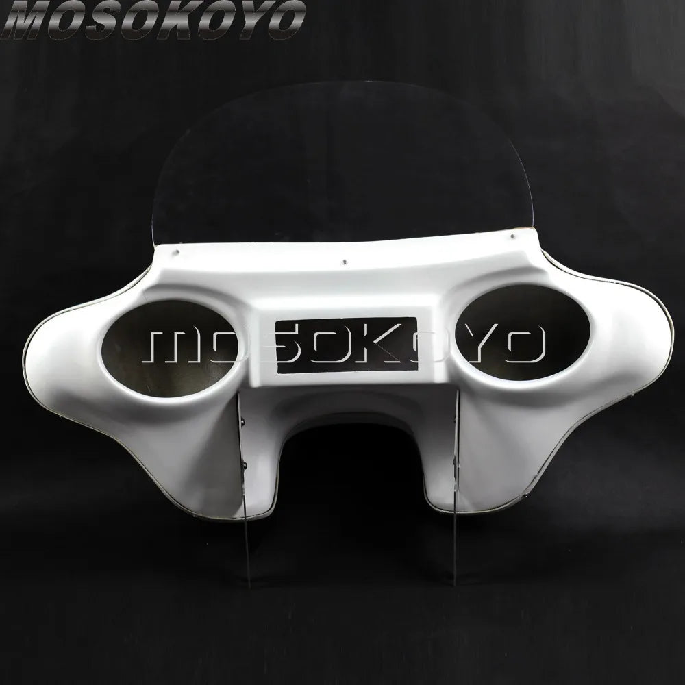Fiberglass White Detachable Batwing Fairing Front Headlight Fairing w/ Windshield Bracket for Harley Touring Road King 1994-2013
