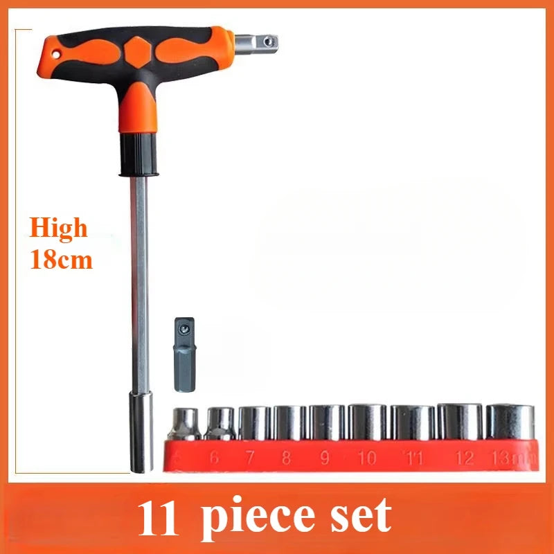 Screwdriver Set with T-shape Cross and Straight Slot Hexagon and Plum-shaped Heads plus Socket Set for DIY Lovers