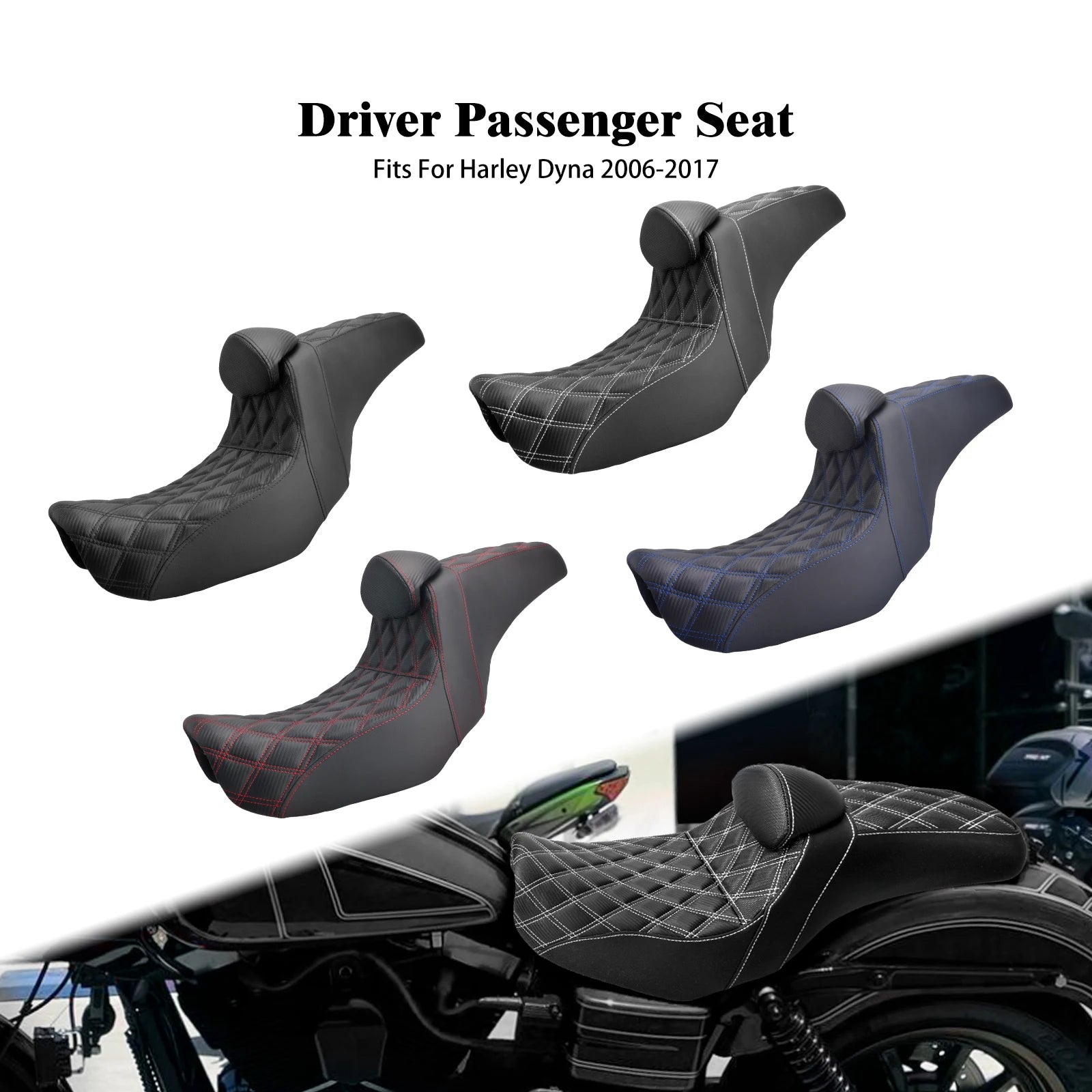 Motorcycle Two Up Seat With Backrest Driver Passenger Saddle Cushions Seat For Harley Dyna Low Rider Fat Bob Street Bob 06-2017