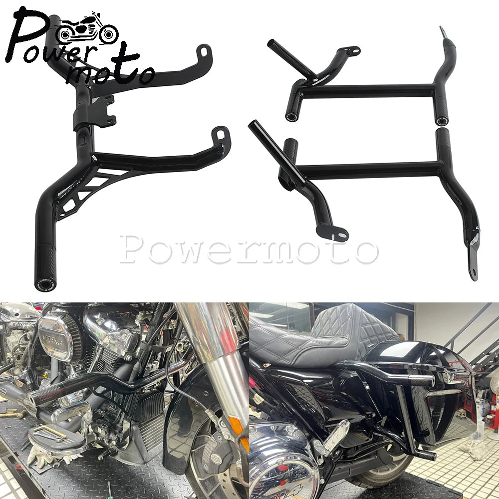 Highway Engine Guard Crash Bar Frame Slider Saddlebag Tip-Over Bar Set For Harley Touring Electra Road Street Glide Road King
