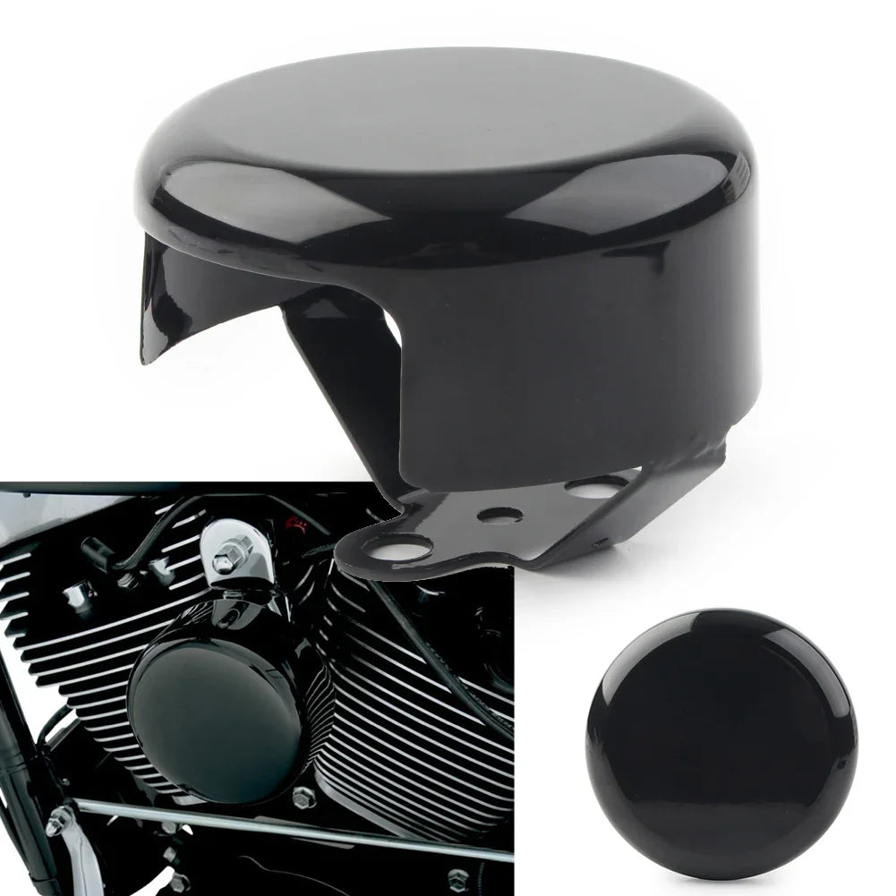Motorcycle Horn Cover Black Steel For Harley Davidson 1991-2007 2008 2009 2010 2011 2012 2013 2014 2015 2016 2017 Big Twin 45/8"
