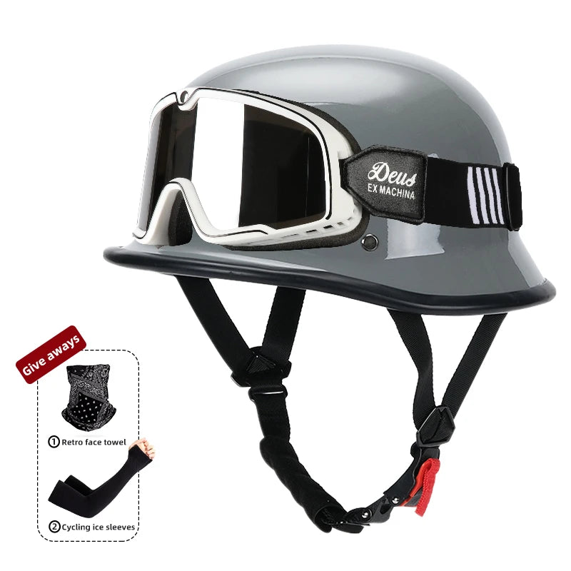Motorcycle helmet for men in summer, Harley retro half helmet electric car, German style soldier prince cruise car, four season
